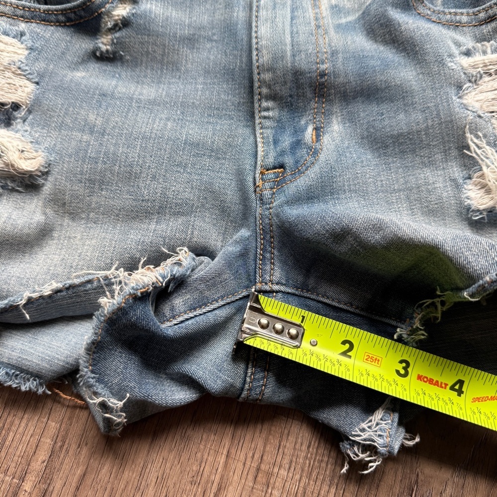 American Eagle Outfitters Light Blue Distressed Hi-Rise Shorties - Size 6 - Picture 4 of 14